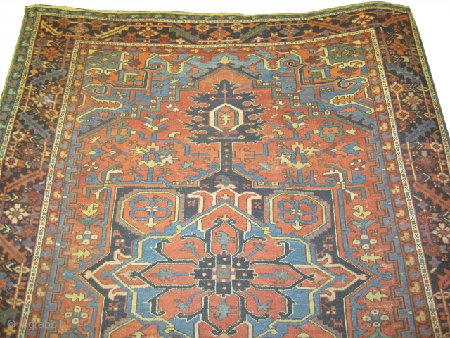 


Serapi Heriz Persian knotted circa in 1890 antique, collector's item, 362 x 271 (cm) 11' 10" x 8' 11"  carpet ID: P-2889
The black knots are oxidized, the knots are hand spun  ...