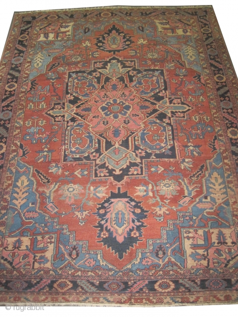 
	

Serapi Heriz Persian, knotted circa in 1890, antique, collector's item, 382 x 280 (cm) 12' 6" x 9' 2"  carpet ID: P-4496
The knots are hand spun lamb wool, the black knots  ...