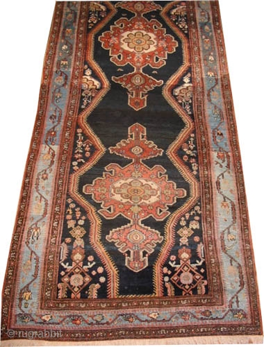 

	

Malaier Persian, dated, 840 x 159 (cm) 27' 6" x 5' 3"  carpet ID: P-6110
The black knots are oxidized, the knots are hand spun lamb wool, the background color is indigo  ...