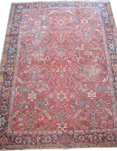 

Heriz Persian knotted circa in 1922 antique, 320 x 230 cm  carpet ID: P-4733
The black knots are oxidized, the knots are hand spun wool, the selvages are woven on two lines  ...