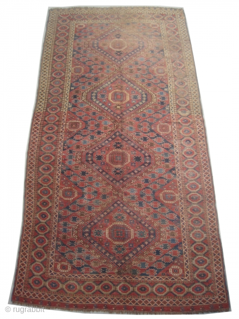 

Beshir Turkmen knotted circa in 1880 antique, collectors item, 323 x 160 cm  carpet ID: P-5103
The black knots are oxidized. The knots, the warp and the weft threads are lamb wool.  ...