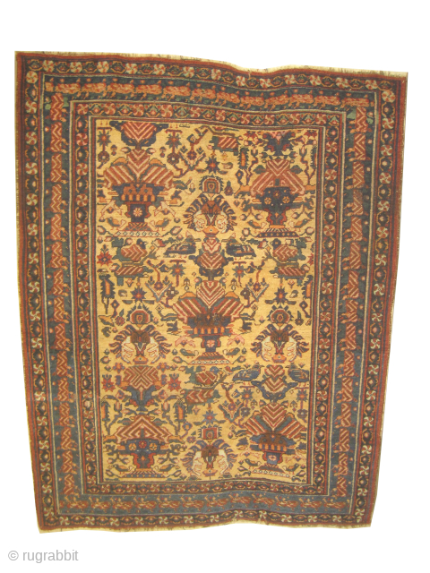 
Afshar Persian, knotted circa 1915 antique, collectors item, 138 x 175 cm, ID: DD-35
Vegetable dyes. The knots, the warp and the weft threads are hand spun wool. The black color knots are  ...