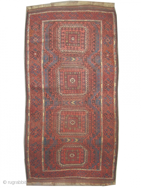  	

Belutch Persian circa 1905 antique, collector's item,Size: 178 x 94 (cm) 5' 10" x 3' 1"  carpet ID: E-356
Vegetable dyes, the black color is oxidized, the knots are hand spun  ...