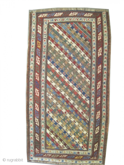  Gendja Caucasian circa 1900 antique. Collector's item, Size: 181 x 95 (cm) 5' 11" x 3' 1"  carpet ID: K-3543
Vegetable dyes, the warp and the weft threads are 100% wool,  ...