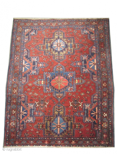 	

Karadja Persian knotted circa in 1915 antique. 144 x 115 (cm) 4' 9" x 3' 9"  carpet ID: K-5273
The background color is dark terracotta, high pile, in perfect condition, fine knotted,  ...