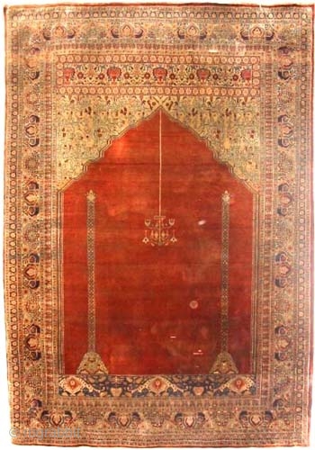 


Hajijelili Persian Tabriz 100% silk, knotted circa in 1890, antique, collector's item, 170 x 118 (cm) 5' 7" x 3' 10" carpet ID: K-4982
Prayer design. The knots, the warp and the weft  ...