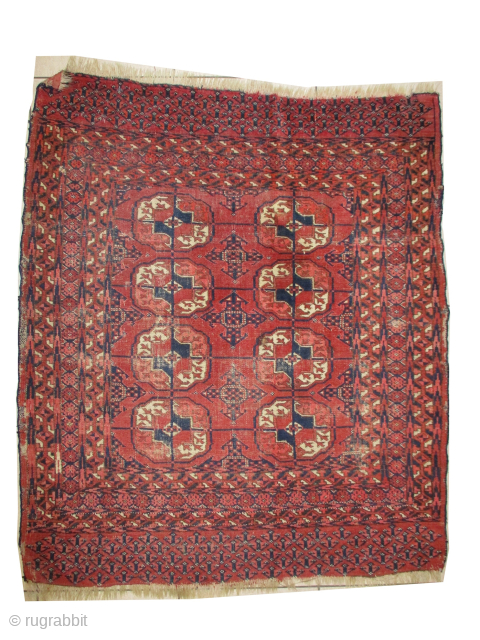 

Tekke-Boukhara Turkmen, knotted circa 1880 antique, collectors item, 89 x 107 cm, ID: MAM-13
The knots, the warp and the weft threads are hand spun lamb wool. The black knots are oxidized, vegetable  ...