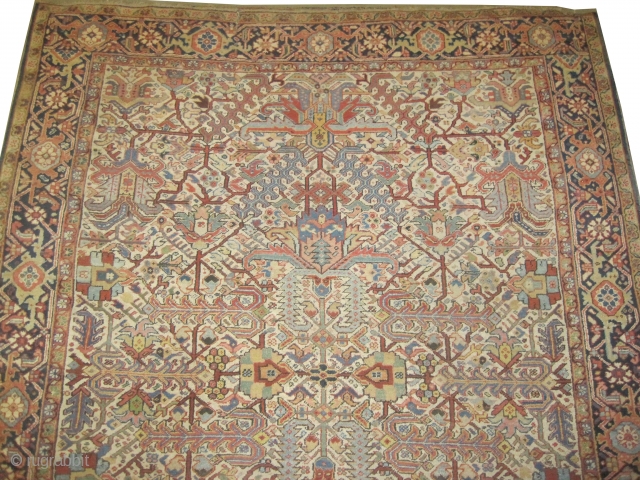 Heriz Persian circa 1915 antique. Size: 334 x 258 (cm) 10' 11" x 8' 6"  Carpet ID: P-5240
Vegetable dyes, all over design, the background color is ivory, the surrounded large border  ...