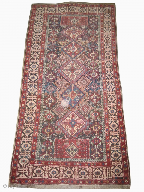 	

Shirvan Caucasian circa 1885 antique. Collector's item, Size: 309 x 152 (cm) 10' 2" x 5'  carpet ID: W-7
Good condition, high pile, the black color is oxidized, the warp threads are  ...