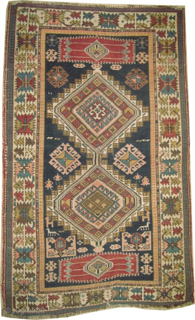 
Shirvan Caucasian, knotted circa in 1915, antique,193 x 116 (cm) 6' 4" x 3' 10"  carpet ID: K-4057
The black knots are oxidized, the knots are hand spun wool, the warp threads  ...