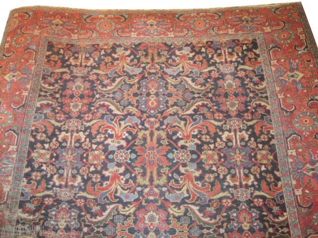 

Beshmeshed Heriz Persian knotted circa 1905 antique, collectors item, 335 x 272 cm 
 carpet ID: P-5967
The black knots are oxidized, the knots are hand spun lamb wool, all over design, the  ...