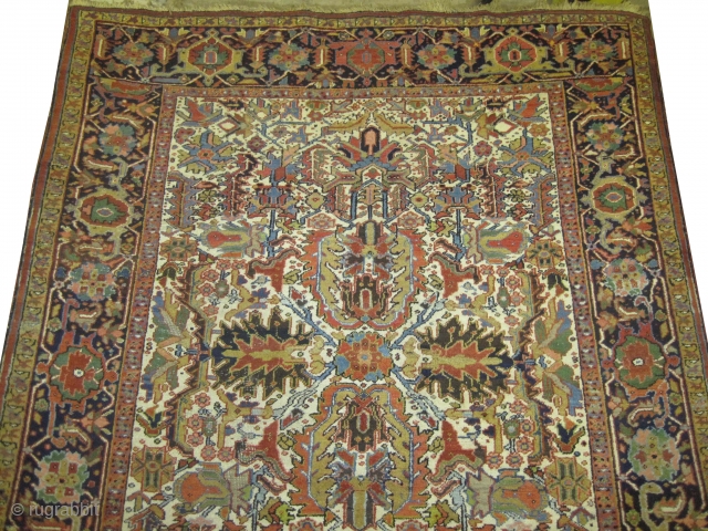 

Bakshaish Heriz Persian knotted circa 1910 antique, collectors item, 228 x 283 cm, Carpet ID: P-4611
The black knots are oxidized, the knots are hand spun lamb wool, allover geometric and beetle design,  ...