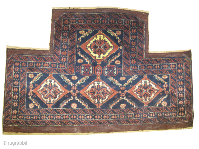 

Horse cover Belutch Persian, knotted circa 1935 semi-antique, collector's item, 69 x 117 cm, ID: T-389
The knots are hand spun lamb wool, the warp and the weft threads are 100% wool, both  ...