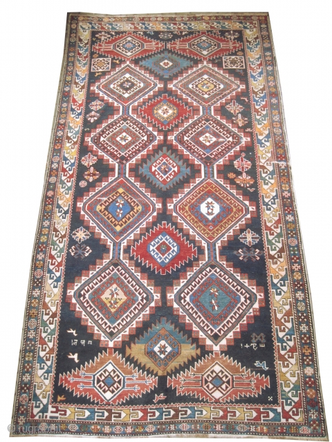 
Shirvan Caucasian circa 1905 antique and signed. Collector's item, Size: 310 x 160 (cm) 10' 2" x 5' 3"  carpet ID: H-267 
The knots are hand spun lamb wool, the shirazi  ...