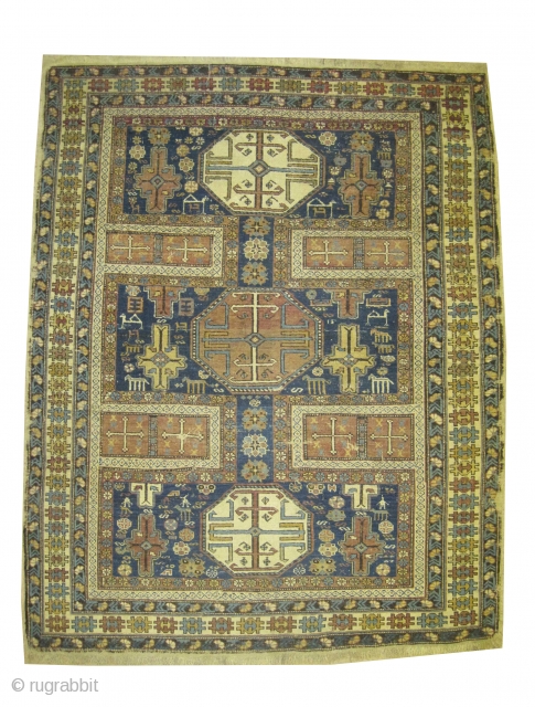 	

Kouba Caucasian circa 1890 antique. Size: 153 x 124 (cm) 5'  x 4' 1" 
 carpet ID: RS-313
The knots are hand spun wool,the black color is oxidized, the warp and the  ...