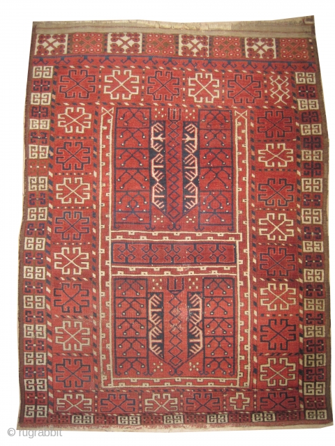 	

Ersari Engsi Turkmen, knotted circa in 1860 antique, collector's item. 170 x 128 (cm) 5' 7" x 4' 2"  carpet ID: K-3129
High pile, in perfect condition except an old repair at  ...