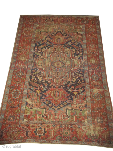 

Serapi Heriz Persian knotted circa 1870 antique, collectors item, 200 x 300 cm, ID: P-3709
Vegetable dyes, the black knots are oxidized, the knots are hand spun lamb wool, the background color is  ...