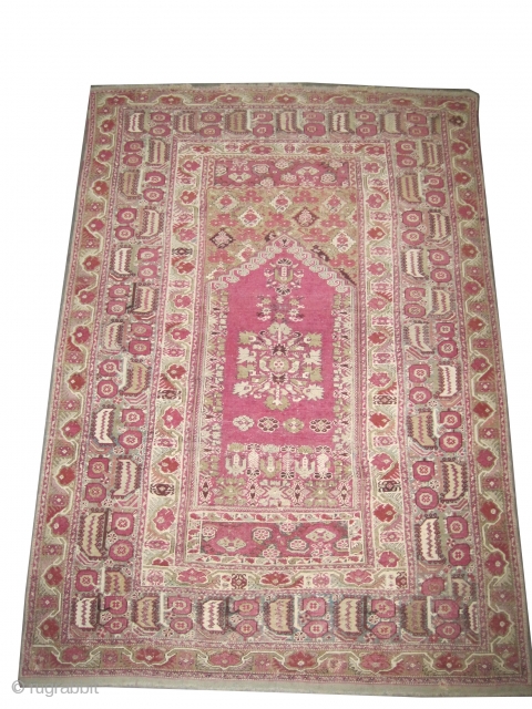 

Ghiordez prayer Anatolian  antique, collector's item. 221 x 155 (cm) 7' 3" x 5' 1"  carpet ID: H-406
The black knots are oxidized, the knots are hand spun wool, the warp  ...