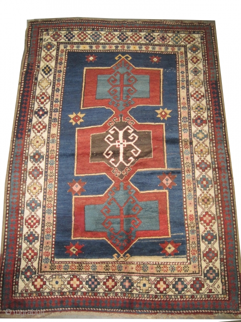 


Fachralo-Kazak Caucasian knotted circa in 1910 antique, collector's item, 210 x 152 (cm) 6' 11" x 5'  carpet ID: V-148
The black knots are oxidized. The knots, the warp and the weft  ...