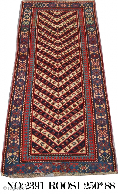 Antique Caucasian circa 1890,Typical long Gendje rug Diagonal Stripes in V shape. another version of stylized Tree of life design. all wool and vegetable dyes. 
It can be shipped to anywhere in  ...