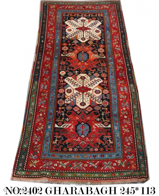 Late 19th Century Kazak. beautiful colours, collectable, all wool with natural vegetable dyes. I bought it in Tabriz, Iran. Size: 245x113 cm. 
This piece most have been used as a wall hanging  ...