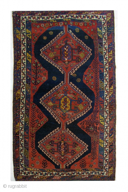 Persian nomadic Luri, late 19th century, all wool, natural vegetable dyes, rewoven on both ends for 4 cm, gallery rug. size c. 280x140 cm.         