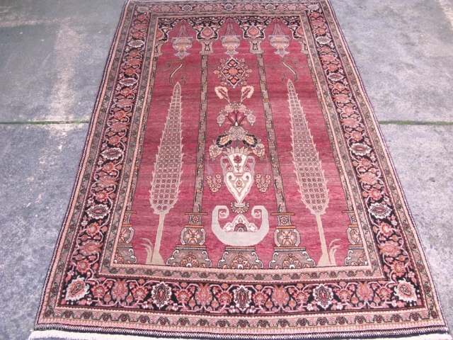 Antique Semnan, woven circa 1900, near Tehran. Rare and collectable, very fine weave, asymmetrical knots, double wefted like an old Bijar. It was faded on top when I bought it and we  ...