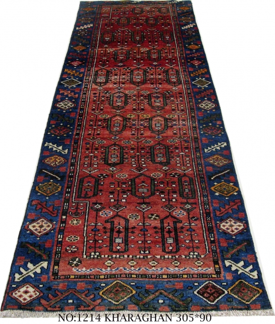 Rug no: 1214, a Shahsavan Gallery rug, from Kharaghan village in north-west Persia, Symmetrical knots, circa 1930, restored and cleaned , in perfect condition, durable,rare piece, 
size: 305x90 cm
It can be shipped  ...