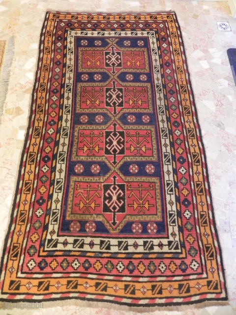 Caucasian  old kazak rug, synthetic colors,  size 215x115                       