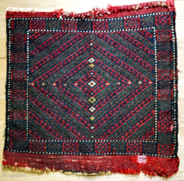 A pair of hard to find small, vintage Karakecili flatwoven sumak heybe (bags/khorjin), now detached, 19c. Very tightly woven, one retains the original back with old make-do repairs. These belong to the  ...