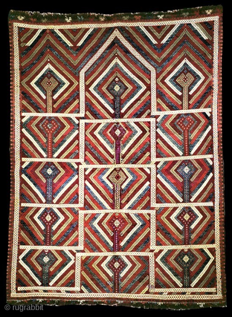 Outstanding prayer cicim/jijim with dramatic architectural imagery of ascending arches in a Seljukid style, first half 19c, Central Anatolia. intricate brocading, Very good condition, squarish proportions, approx 4 x 5 feet. Looks  ...