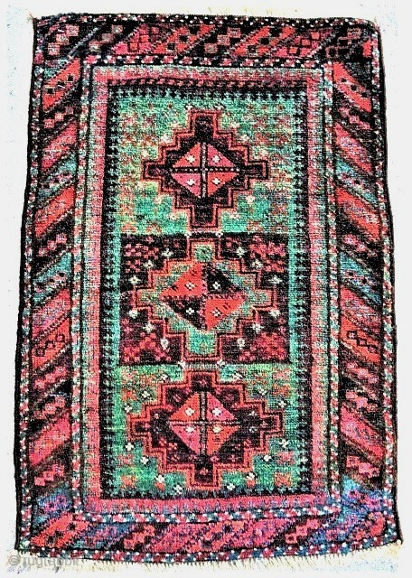 For the connoisseur Baluch collector -- a choice antique Sistan balisht. Who agrees? Remarkable green and other compatible hues. Very good condition. Best of type, imo.       