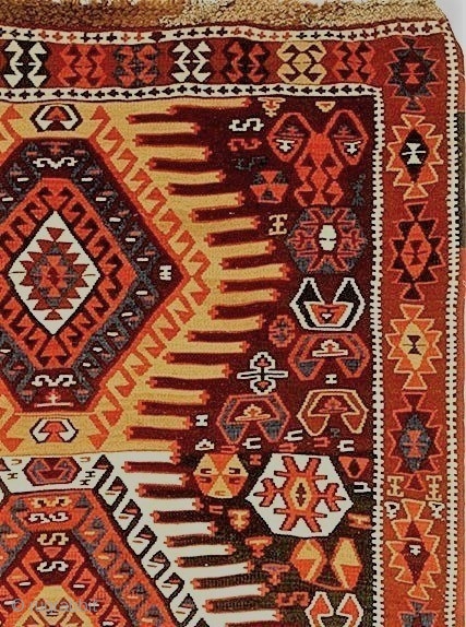 East Anatolia, Erzurum region, Kurdish people, wool kilim, mixed wool braided warps, single loom width, 4.2 x 10.2 feet (127 x 310) cm. 19th century. Impressive quality in excellent condition with organic  ...