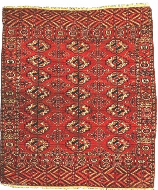 Tekke 'wedding rug', 1860-75, spacious composition with well drawn archetypal guls of good proportions; localized wear mostly at ends, no repairs. Glowing madder red with lustrous wool, finely woven and supple handle,  ...