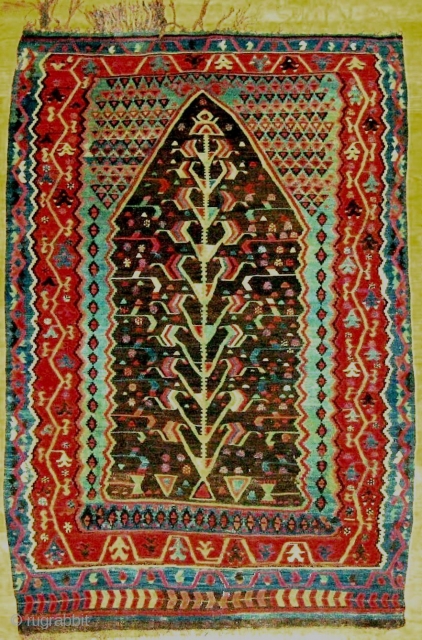 Good small prayer kilim, western Anatolia. No repairs except a few tiny old stitches seen in the close-ups, mid-19c. The "Tree of Life" pattern is gracefully drawn in a harmonious palette and  ...