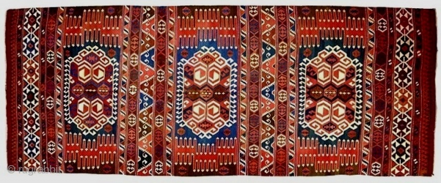 Outstanding Karapinar kilim, middle of the 19 century, or before with natural dyes. Single loom width with no center seam. Very good condition with no repairs. A few minor breaks in supplemental  ...