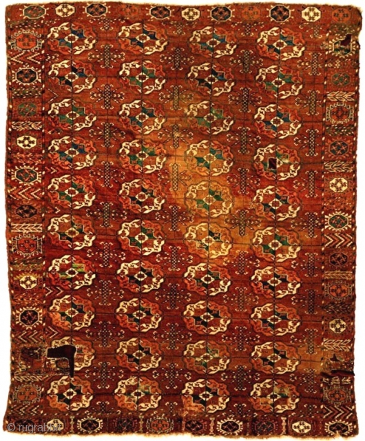 Early Tekke main carpet, c 1800, or before.                         