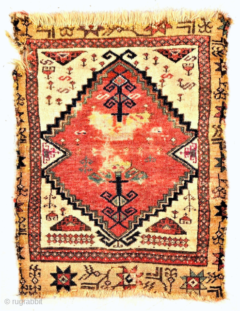 An outstanding early yastik, untouched, ca. 1800, or before,the first period of this group of highly collectible yastiks. Excellent spacing, proportions, and detail, thick pile, condition as shown. Note the back. Compare  ...