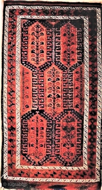 Small qalem-dani type Baluch, 32 x 53 inches, es, (81 x 134 cm) late 19c From an old private Philadelphia Main Line collection. Thick, lustrous wool, dense floppy handle, choice quality, beautiful  ...