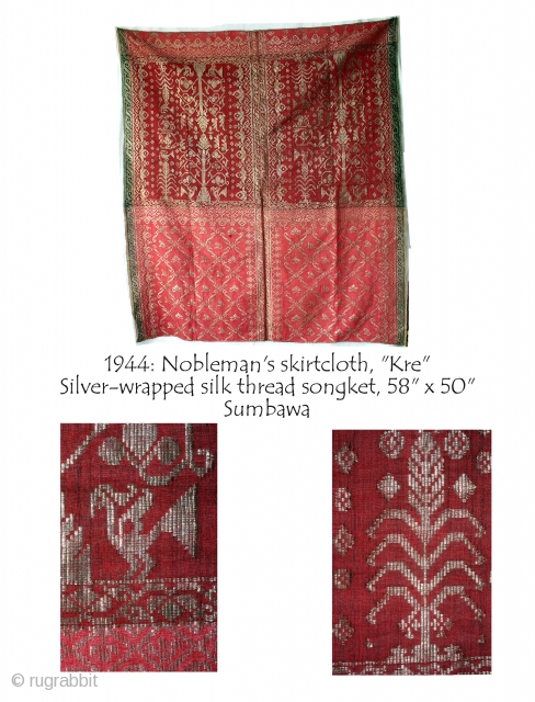 Nobleman's skirt cloth, "kre", silver-wrapped silk thread songket, 58" x 50", Sumbawa                     