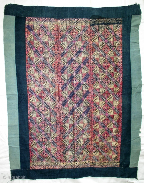 Coverlet, silk brocade, 40" X 27", Dong people, Cuizhou, China                       