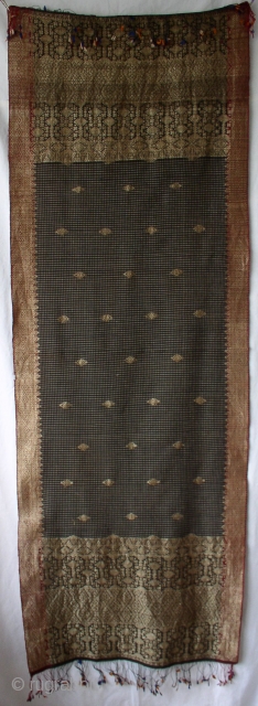 Woman's shoulder cloth, "salandang", silk, cotton, metal-wrapped thread songket; 72" x 26", Minangkabau people, Tanung Sungayang, Sumatra [1925]               