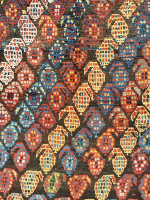 Colorfull & happy Caucasian, late 19th. century, good overall condition, meaty pile, some small old restorations, ca. 218 x 114 cm. Inquiries to: finkmarcel.99@gmail.com         