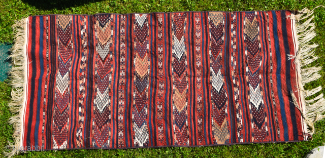 A well preserved (!) and very decorative Yomut / Yomud / Goeklen flatweave from Gurgan region, IMO ca. 1900, ca. 138 x 268 cm (excl. fringes), more pics on request: 
finkmarcel.99@gmail.com
   ...