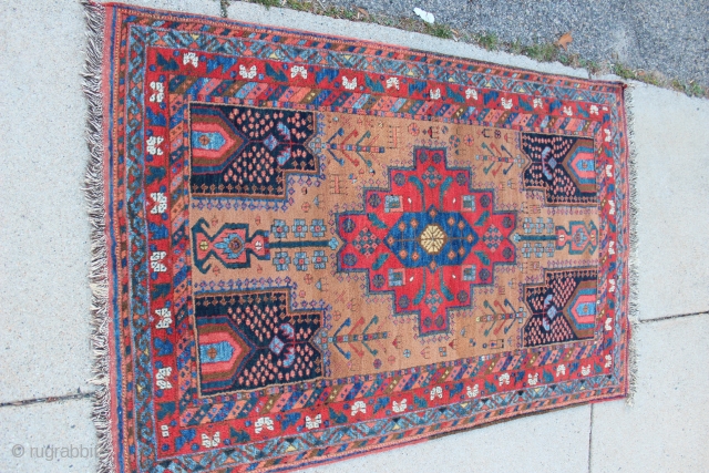 Antique Afshar rug of the type now referred to as "Outback Afshar" after the well known  article in Hali #117. The rug has all the features of this type including many  ...