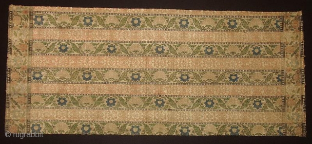 Safavid Silk Sash Fragment, Persia, circa: 1650, size:0'10 x 1'11 (25 x 58 cm) The textile came out of Tibet via Kathmandu. It was probably part of a monastery collection before the  ...