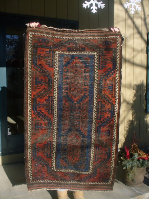 Good piece in OK condition. 58" X 33". Selvages are perfect w/ some kilim at ends. Electric blue.  Any questions? Please ask.          