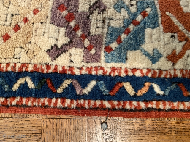SOLD An intense garden of natural colors, Dobag project type Turkish rug in Canakale form. Meaty pile. It does have one home about an inch across at the border. $400/obo plus shipping  ...