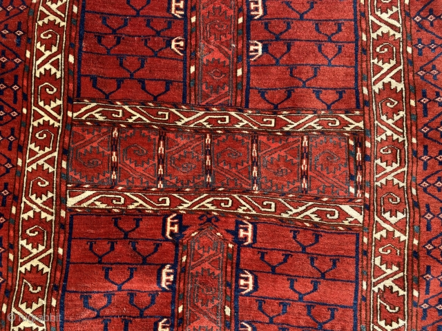  SOLD Tekke Ensi c. early 3rd quarter of the 19th century. Roughly 4’ X 5’ - The condition is excellent with full pile and terrific color. Rose shade madder in the  ...