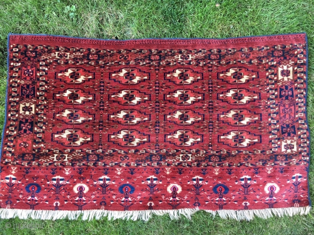 SOLD Rare 4X4 Tekke chuval - easily 3rd quarter  - in full pile. Saturated natural dyes, including rose madder and cochineal dyed silk in the elim. Great object and a strong  ...